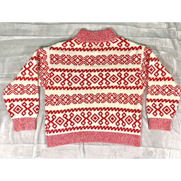 Holiday Après Ski Sweater Womens L New Day Red Cream Sparkle Fair Isle Chunky - Picture 4 of 10
